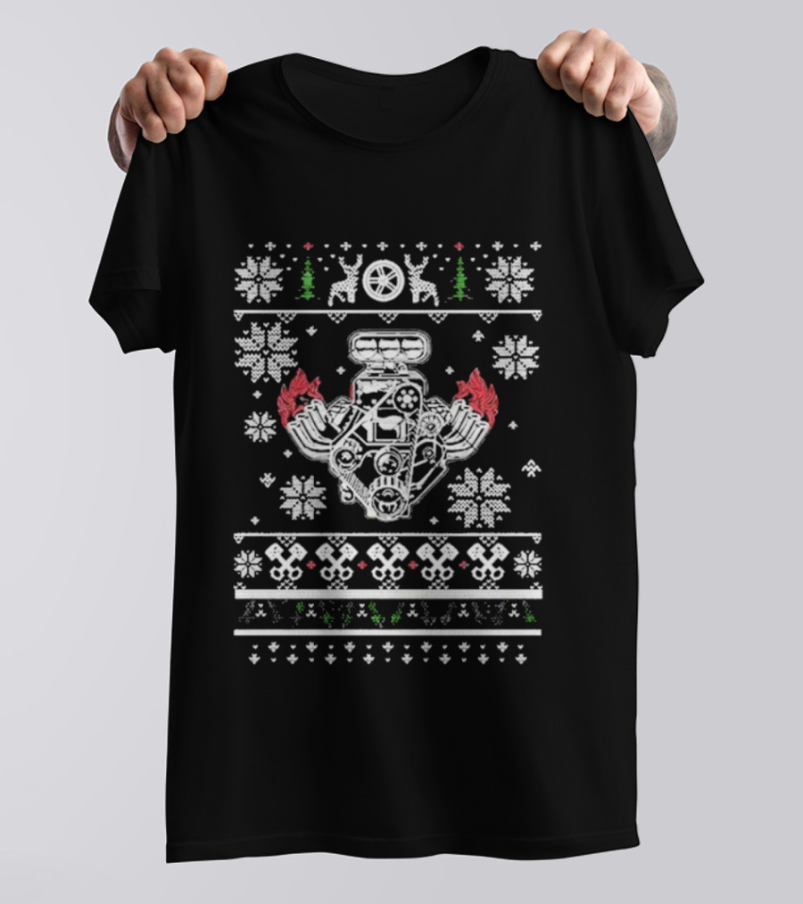 Shifting Gears Matt Parker Car Engine Christmas Reindeer Snowflakes T-Shirt