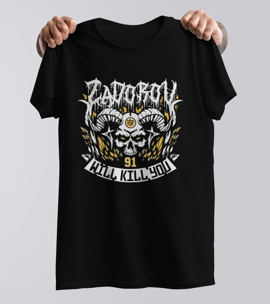 Zadorov Will Kill You Hockey Goat Skull 91 T-Shirt