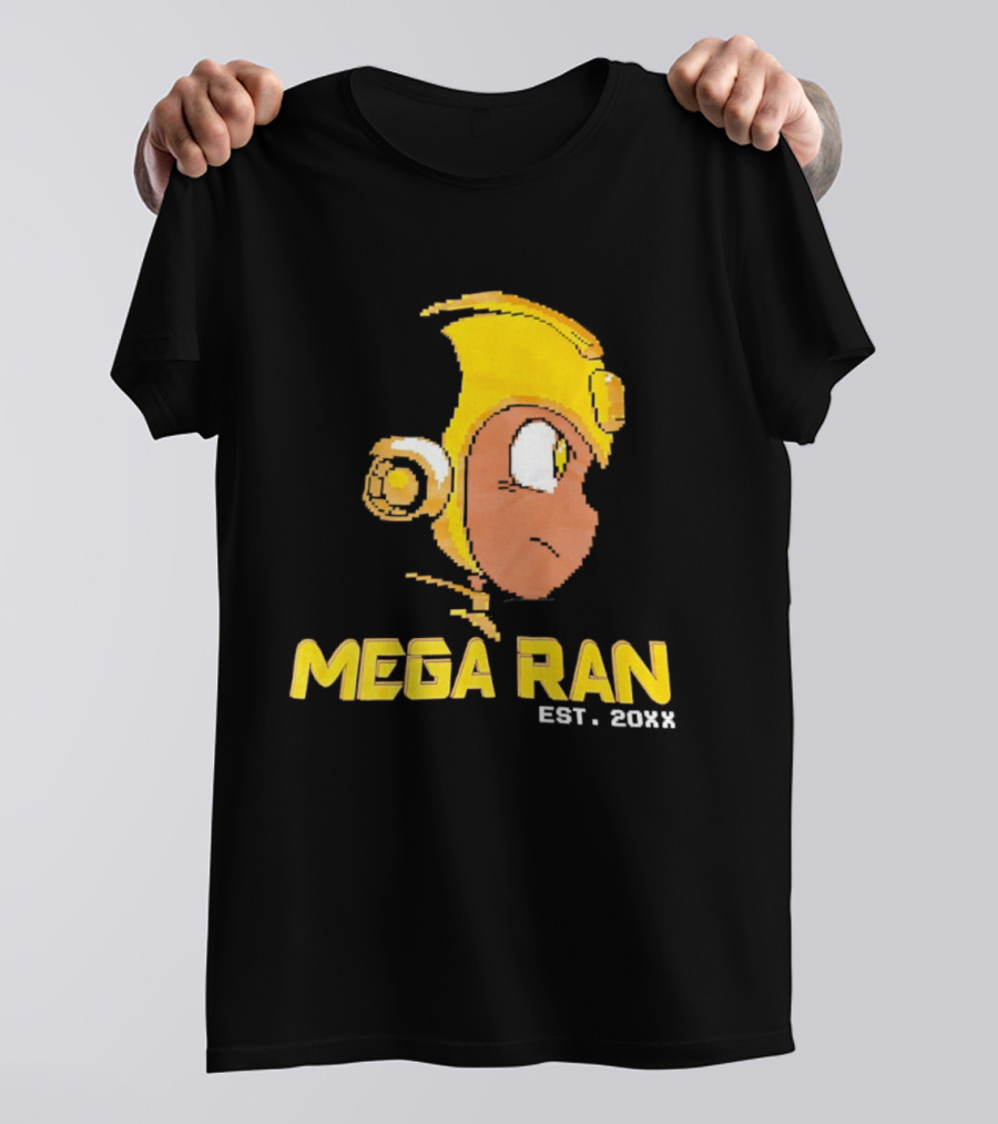 Mega Ran EST. 20XX Cartoon Character Yellow Helmet T-Shirt