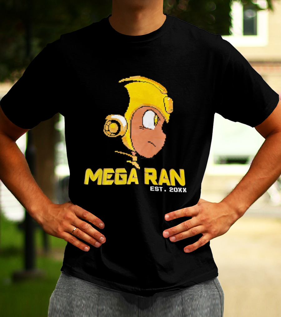 Mega Ran EST. 20XX Cartoon Character Yellow Helmet T-Shirt