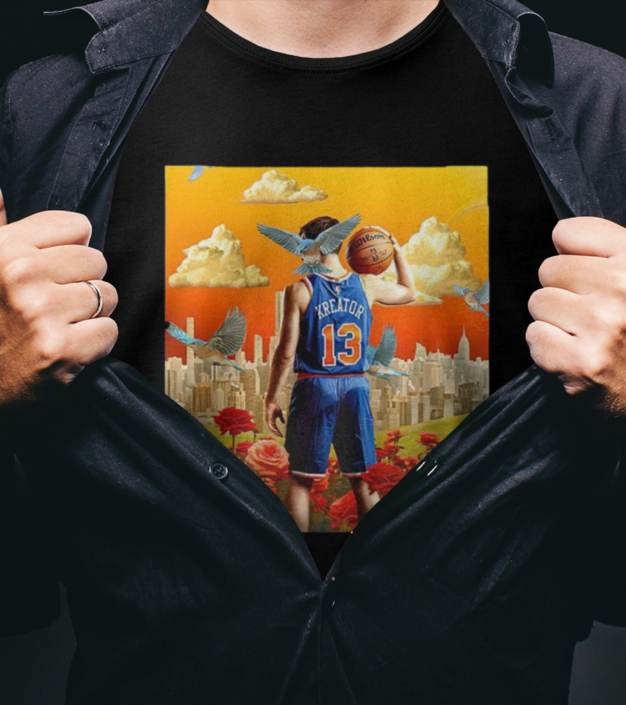 Kreator 13 New York Knicks Basketball City Skyline And Roses T-Shirt