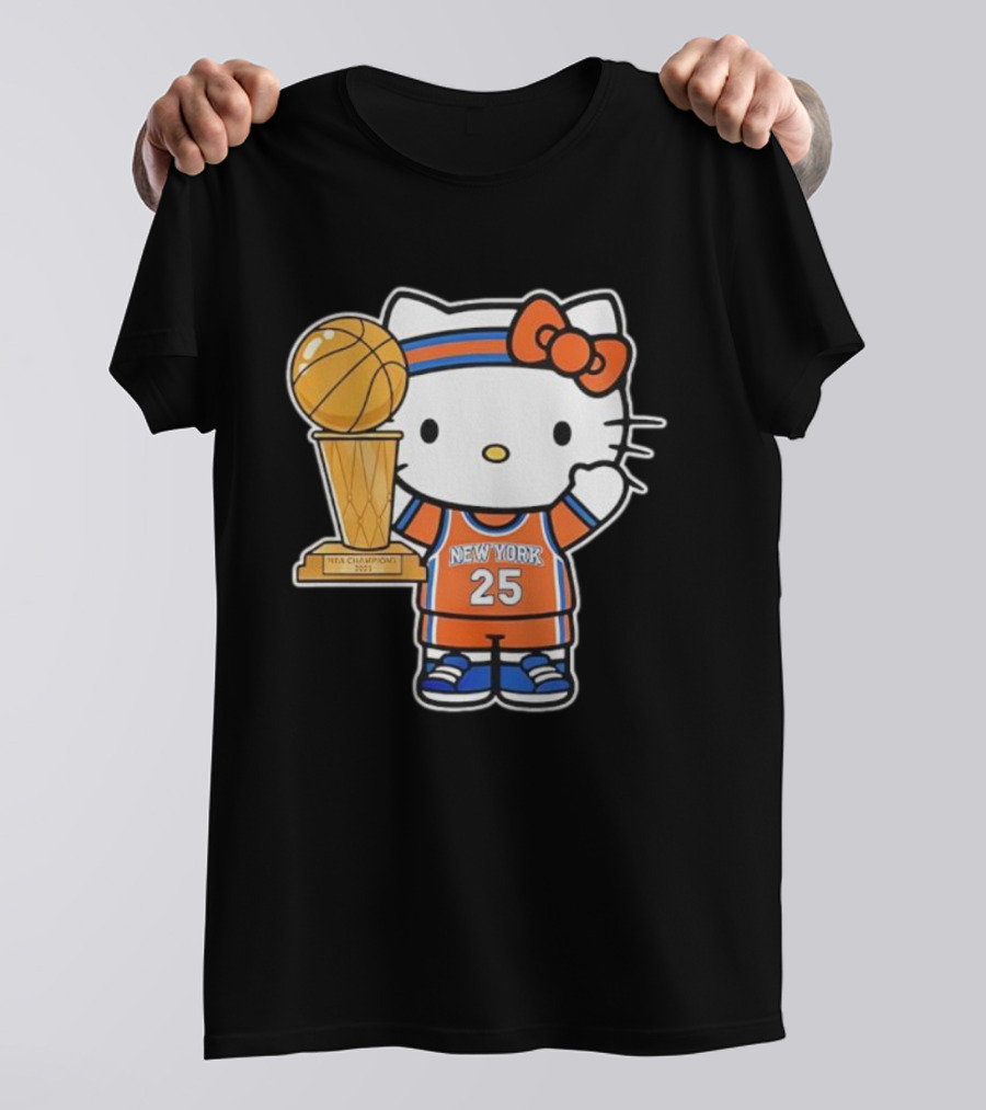 New York Knicks Kitty NBA Champions Trophy 2025 T-Shirt