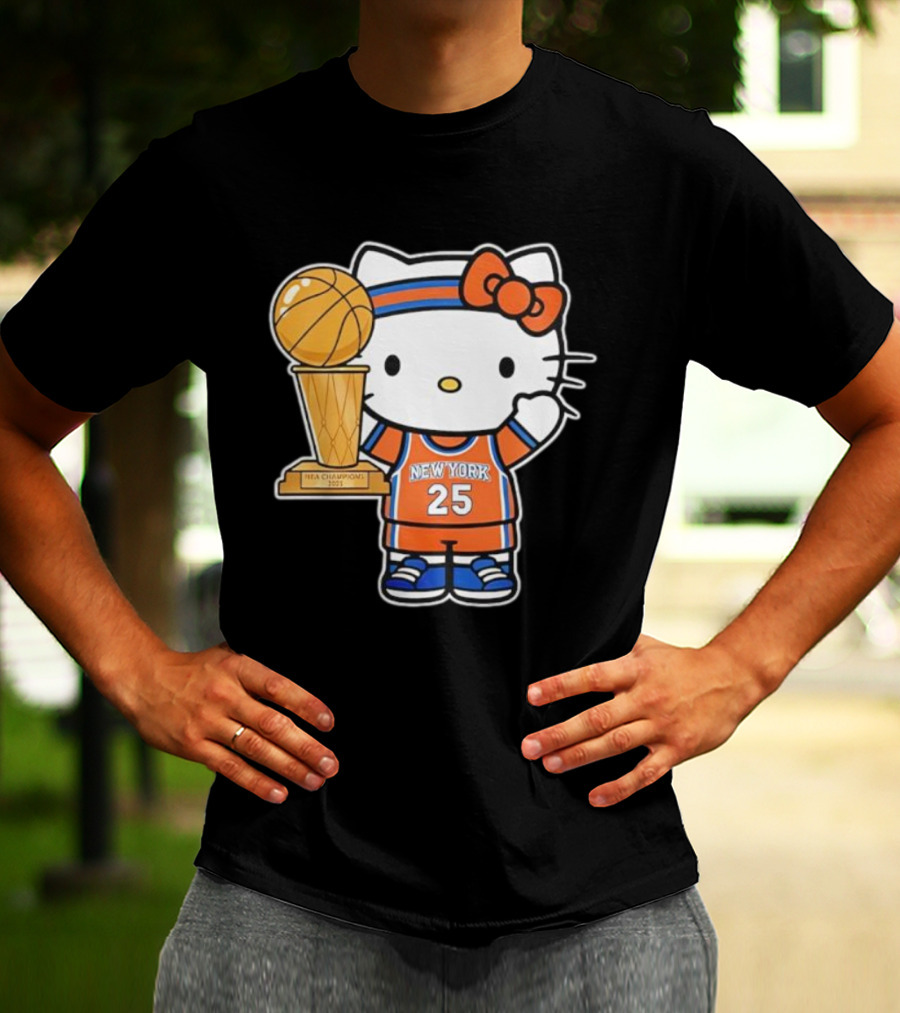 New York Knicks Kitty NBA Champions Trophy 2025 T-Shirt