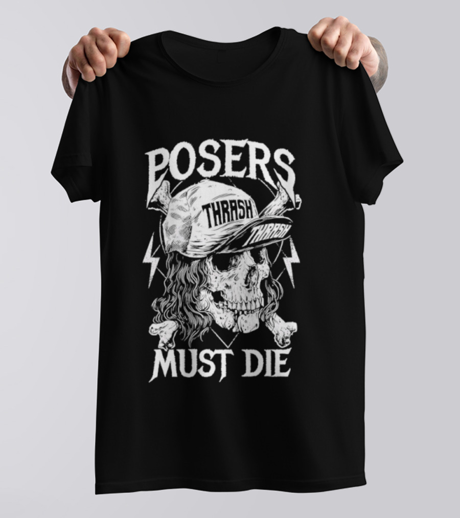 Skull Thrash Posers Must Die Lightning Bones Cap T-Shirt
