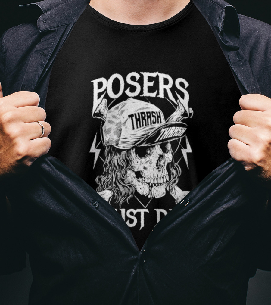 Skull Thrash Posers Must Die Lightning Bones Cap T-Shirt