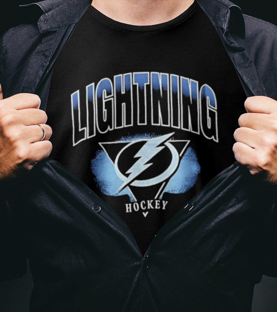 Tampa Bay Lightning Hockey Blue White Bolt Emblem T-Shirt