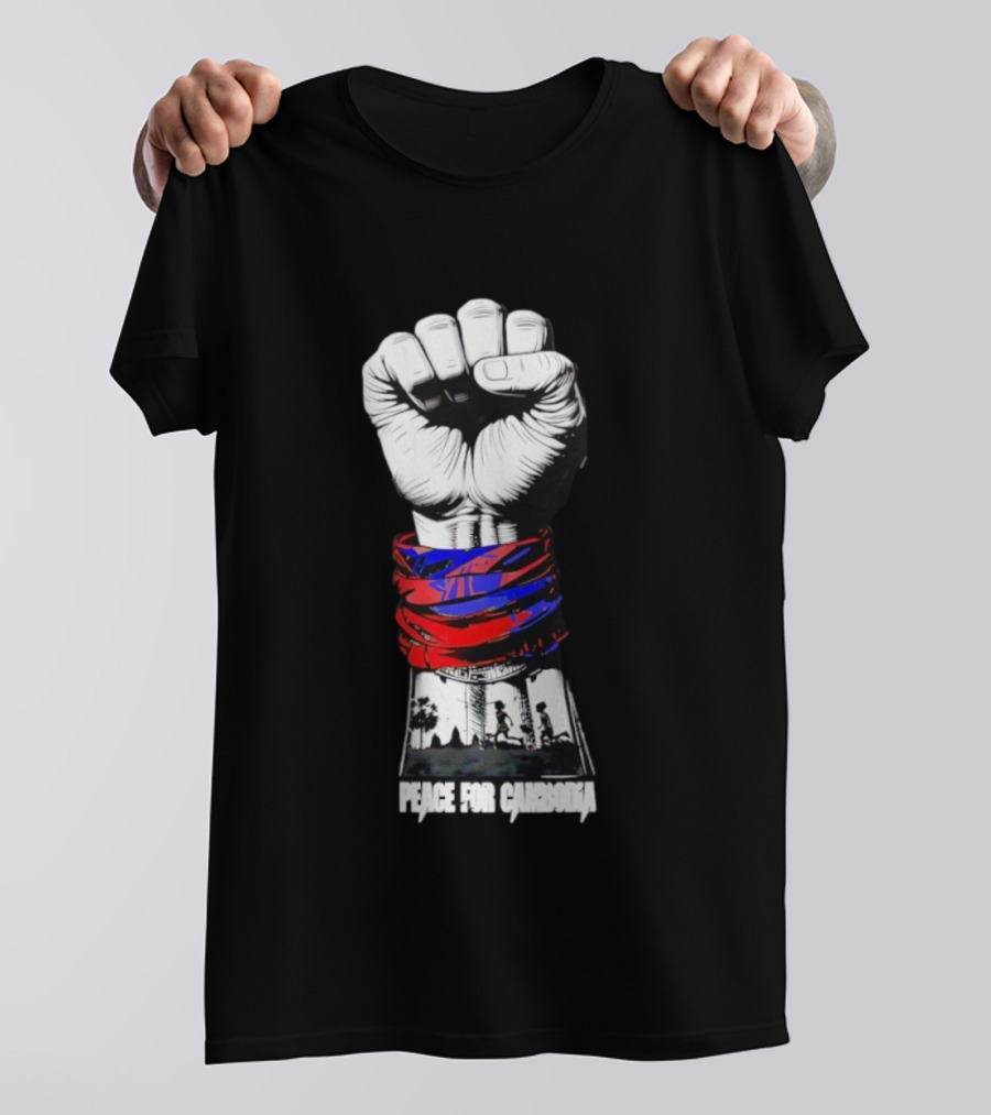 Peace For Cambodia Fist Strong Hand Red Blue Bandana Silhouette T-Shirt