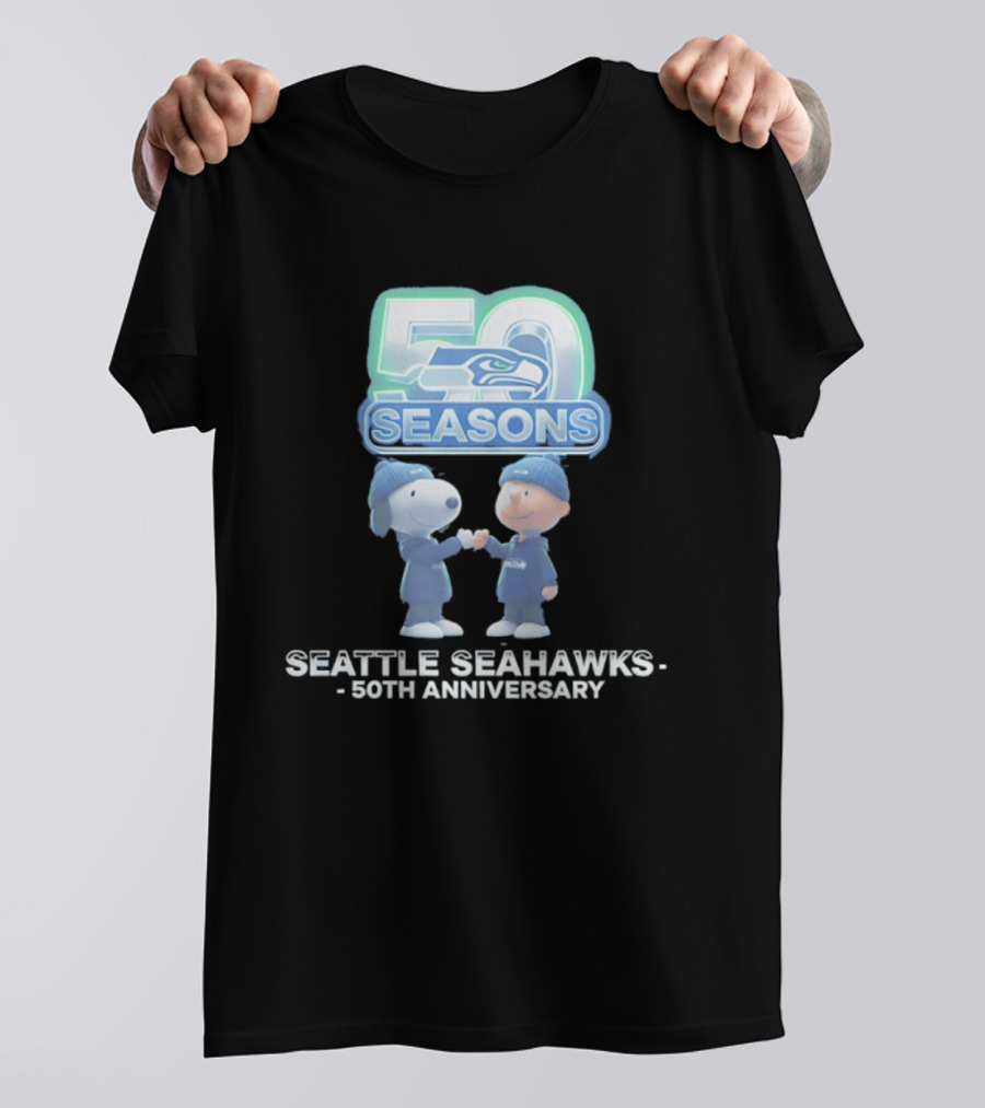 Snoopy Charlie Brown Seattle Seahawks 50 Seasons 50th Anniversary 1976 2026 T-Shirt