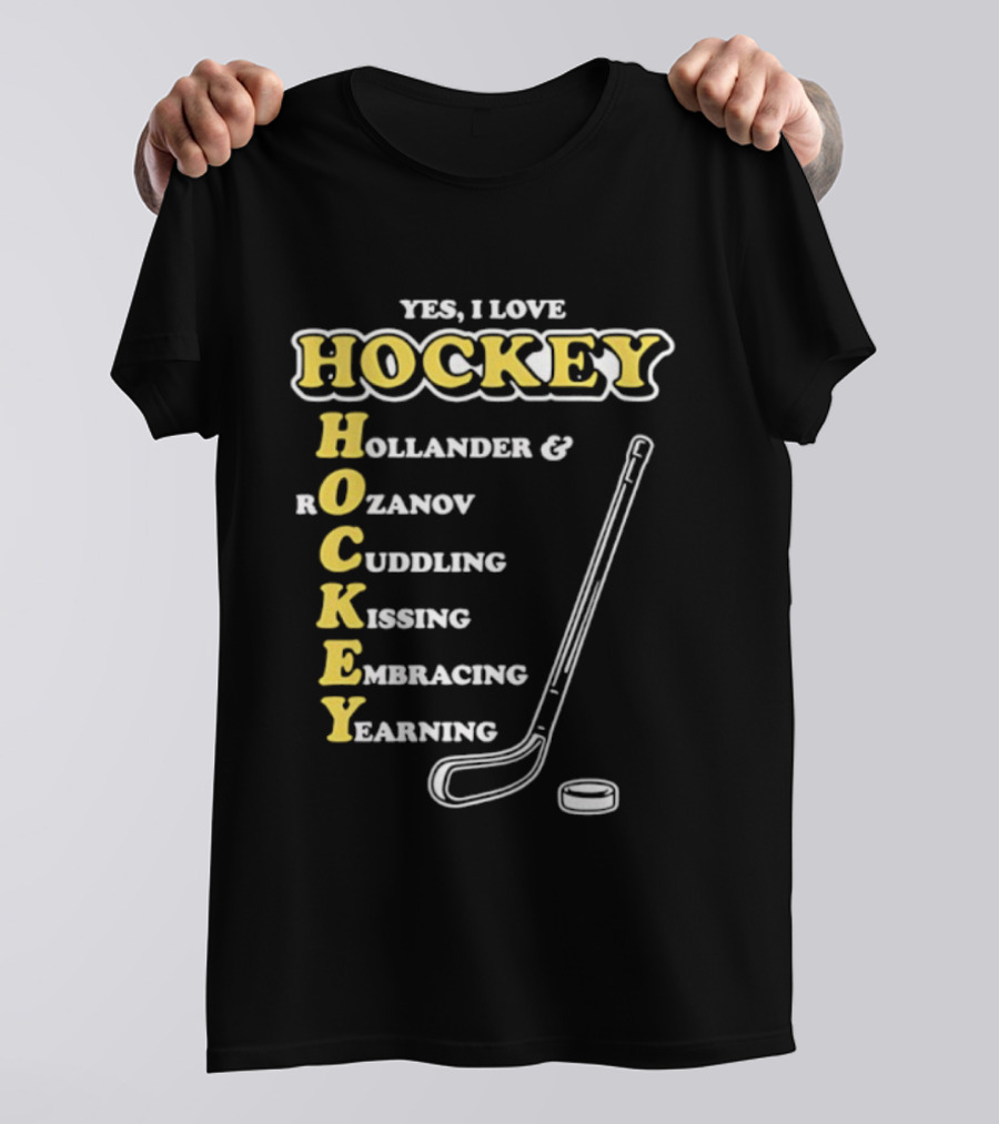 Yes I Love Hockey Hollander Rozanov Cuddling Kissing Embracing Yearning T-Shirt