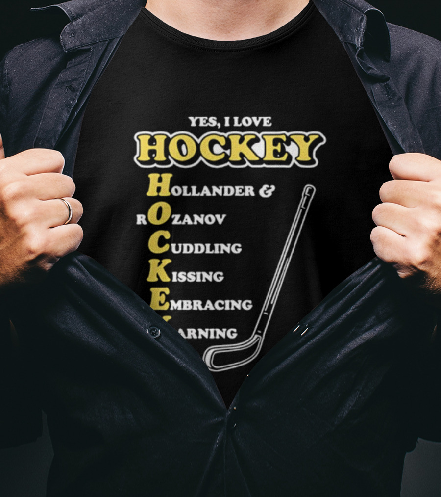 Yes I Love Hockey Hollander Rozanov Cuddling Kissing Embracing Yearning T-Shirt
