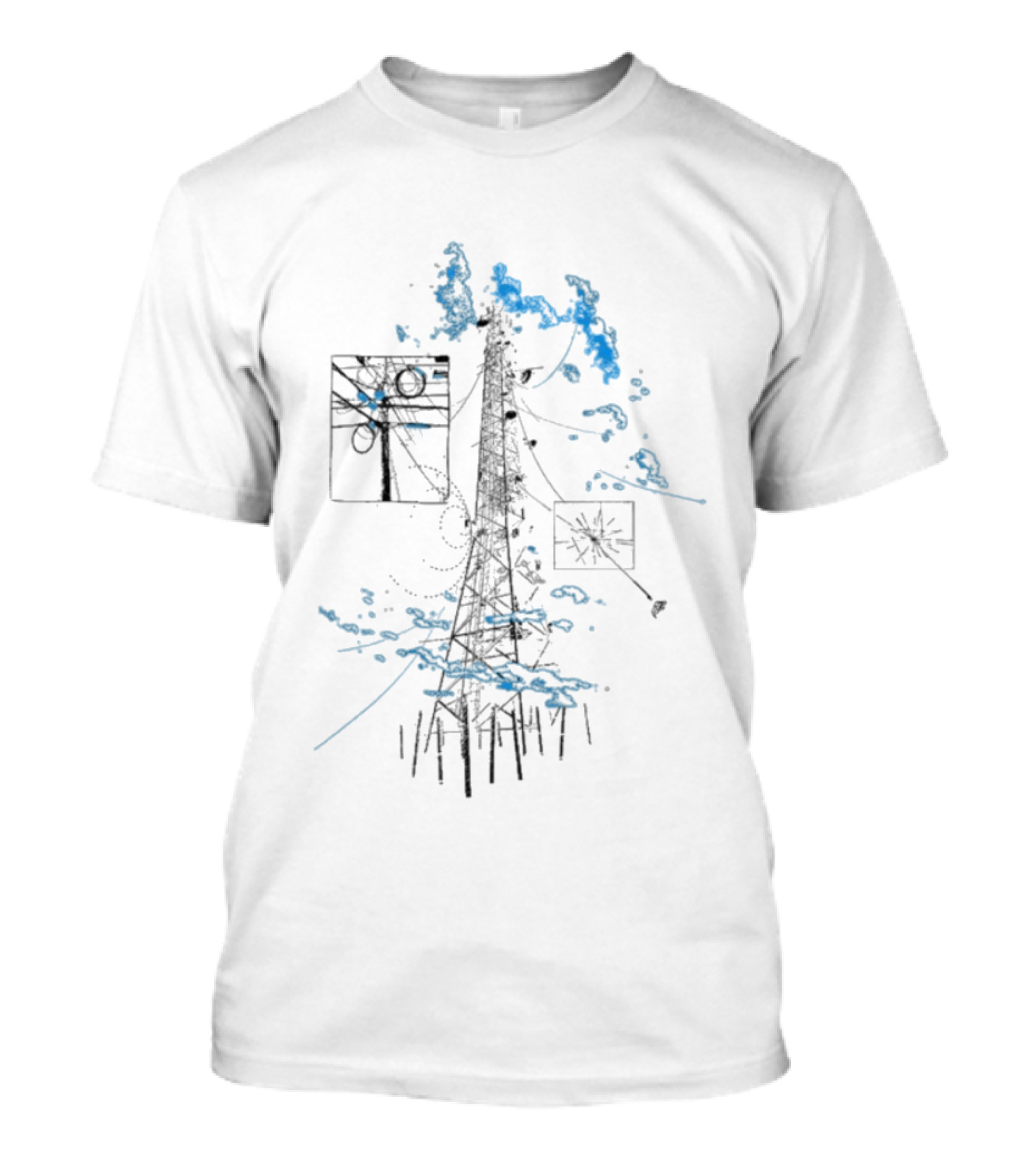 Free Finga Bokštas Visual Telecommunication Tower Elements Clouds T-Shirt