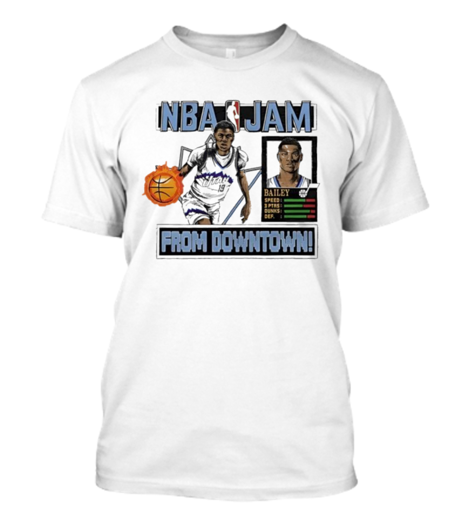 NBA Jam Utah Jazz Bailey From Downtown Retro Gaming Style T-Shirt