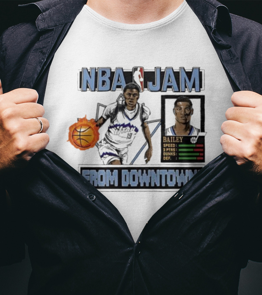 NBA Jam Utah Jazz Bailey From Downtown Retro Gaming Style T-Shirt