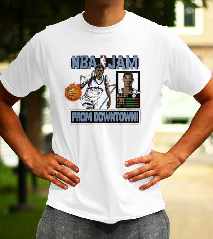 NBA Jam Utah Jazz Bailey From Downtown Retro Gaming Style T-Shirt