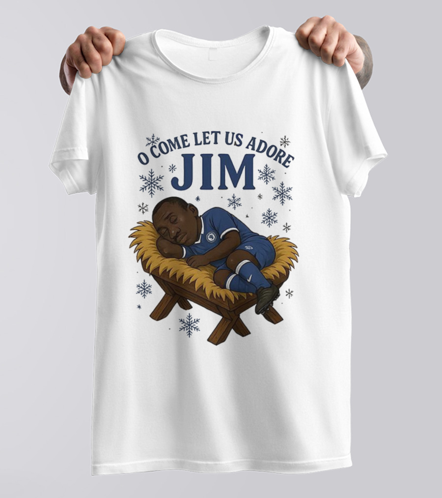 O Come Let Us Adore Jim Sleeping In Chelsea FC Christmas Manger Caricature T-Shirt