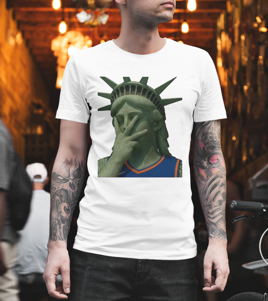 Statue Of Liberty Facepalm Wearing New York Knicks Jalen Brunson Jersey T-Shirt
