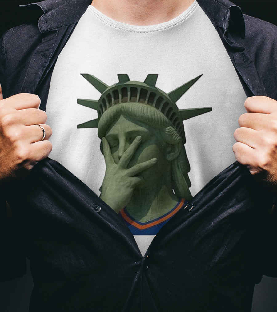 Statue Of Liberty Facepalm Wearing New York Knicks Jalen Brunson Jersey T-Shirt