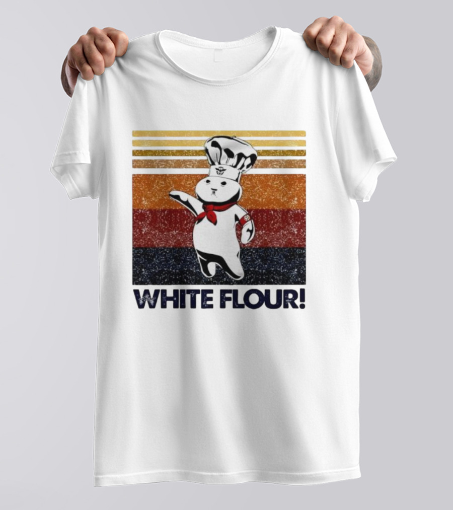Pillsbury Doughboy Retro White Flour Chef Illustration With Colorful Stripes T-Shirt