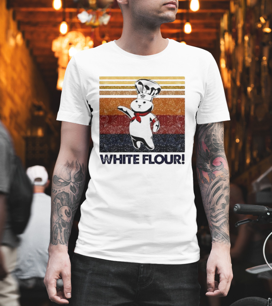 Pillsbury Doughboy Retro White Flour Chef Illustration With Colorful Stripes T-Shirt