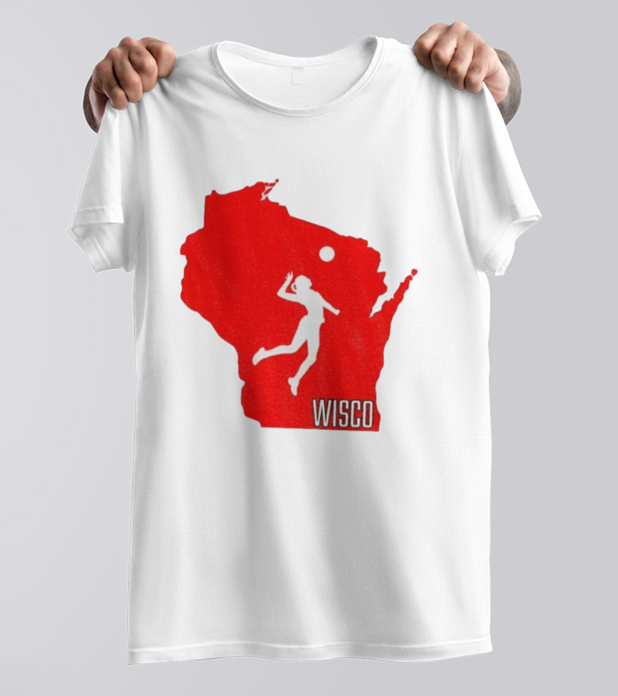 Wisconsin Badgers Volleyball Wisco Map Athlete Silhouette T-Shirt