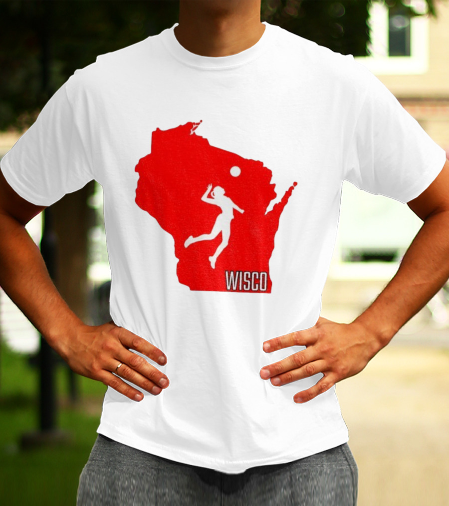 Wisconsin Badgers Volleyball Wisco Map Athlete Silhouette T-Shirt