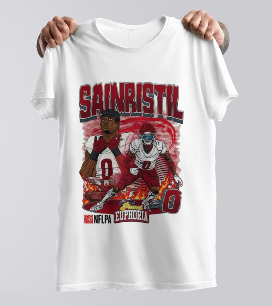 Sainristil Planet Euphoria Number 0 Football Player Cartoon Red Athletic Theme T-Shirt