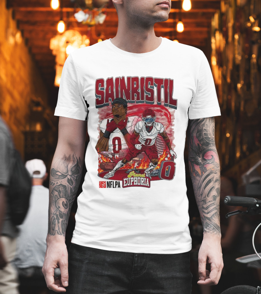 Sainristil Planet Euphoria Number 0 Football Player Cartoon Red Athletic Theme T-Shirt