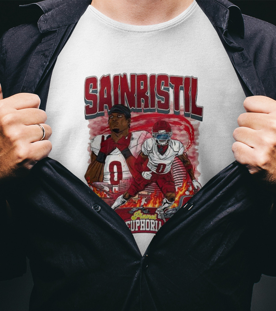 Sainristil Planet Euphoria Number 0 Football Player Cartoon Red Athletic Theme T-Shirt