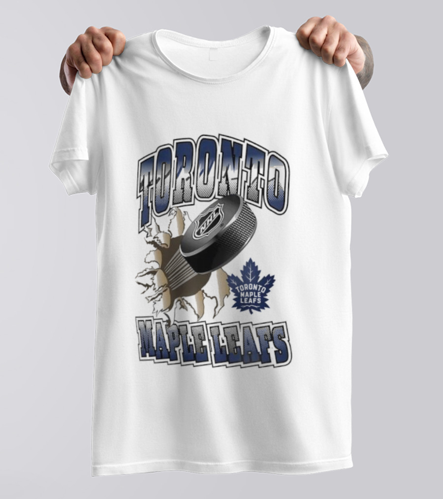 Toronto Maple Leafs Puck Breaking Cracked Wall With Maple Leaf Emblem T-Shirt