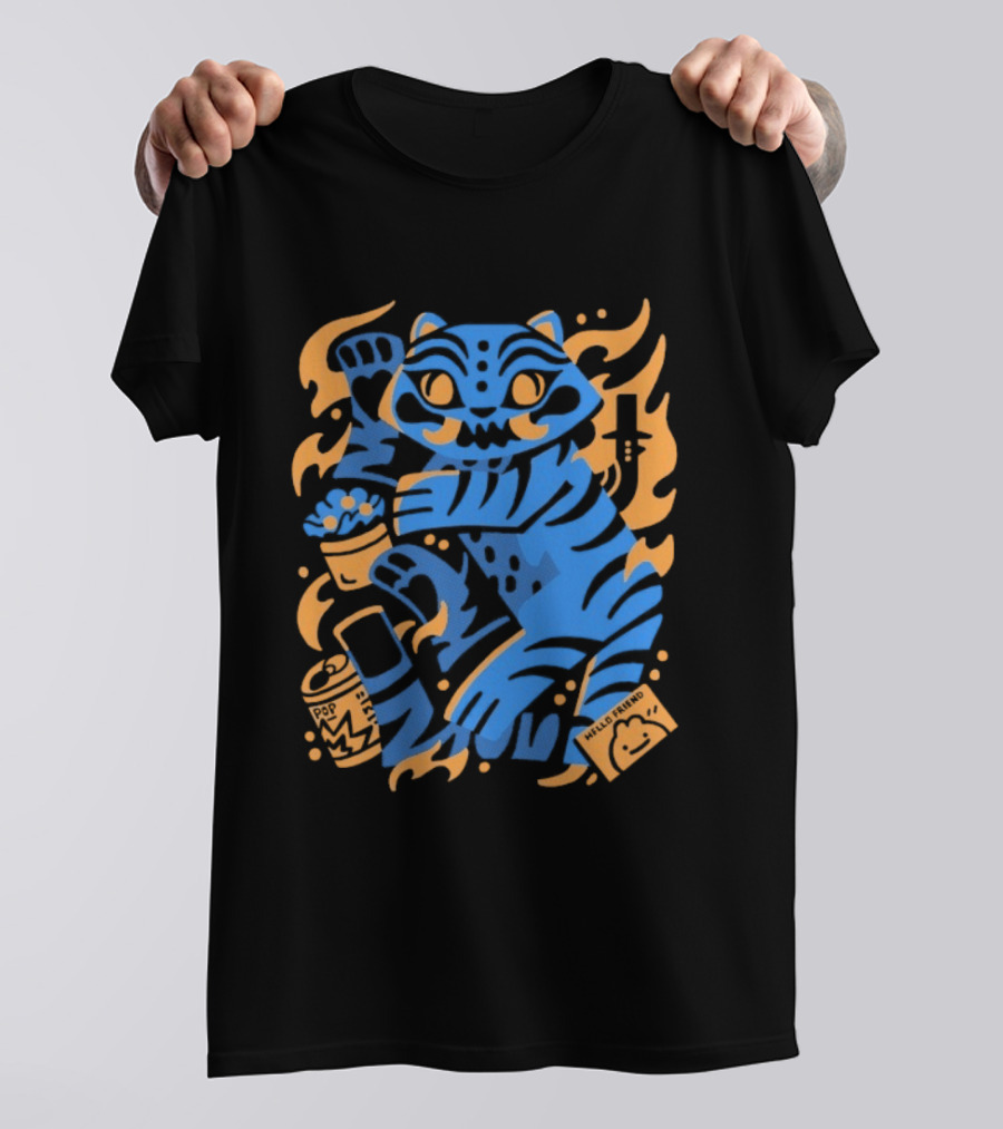 1000 Dead Draculas Hello Friend Tiger Flames T-Shirt