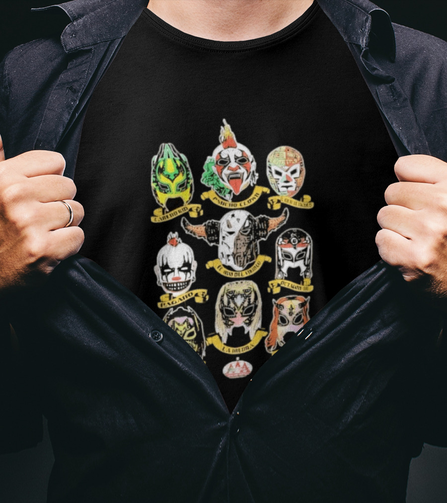 AAA Luchadores Masks El Hijo Del Tirantes La Hiedra Pentagón Jr Psycho Clown T-Shirt