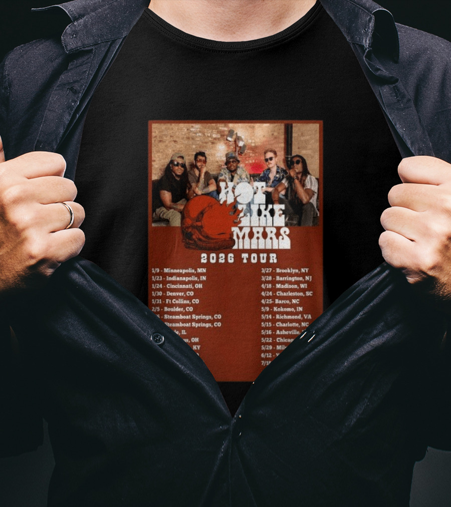 Hot Like Mars 2026 Tour Minneapolis Denver Brooklyn Concert Dates T-Shirt