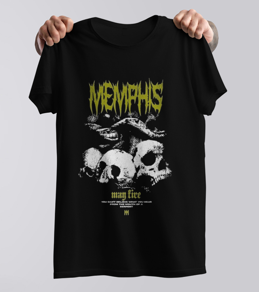 Memphis May Fire Yellow Text Skulls And Snake T-Shirt