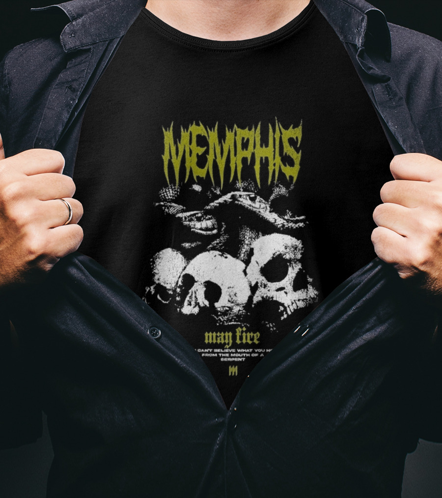 Memphis May Fire Yellow Text Skulls And Snake T-Shirt