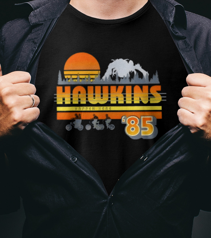 Hawkins Bikers Sunset Adventure Stranger Things 85 Demogorgon Forest T-Shirt