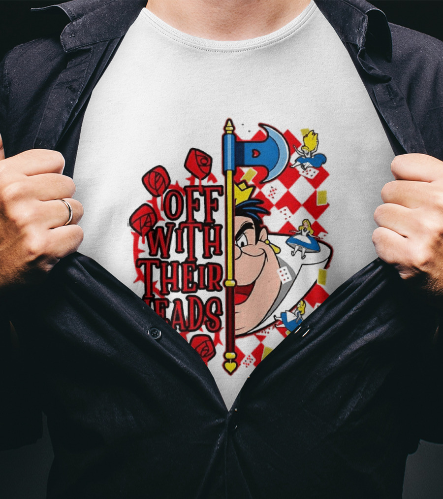 Off With Their Heads Queen Hearts Alice In Wonderland Axe Chessboard Cartoon T-Shirt