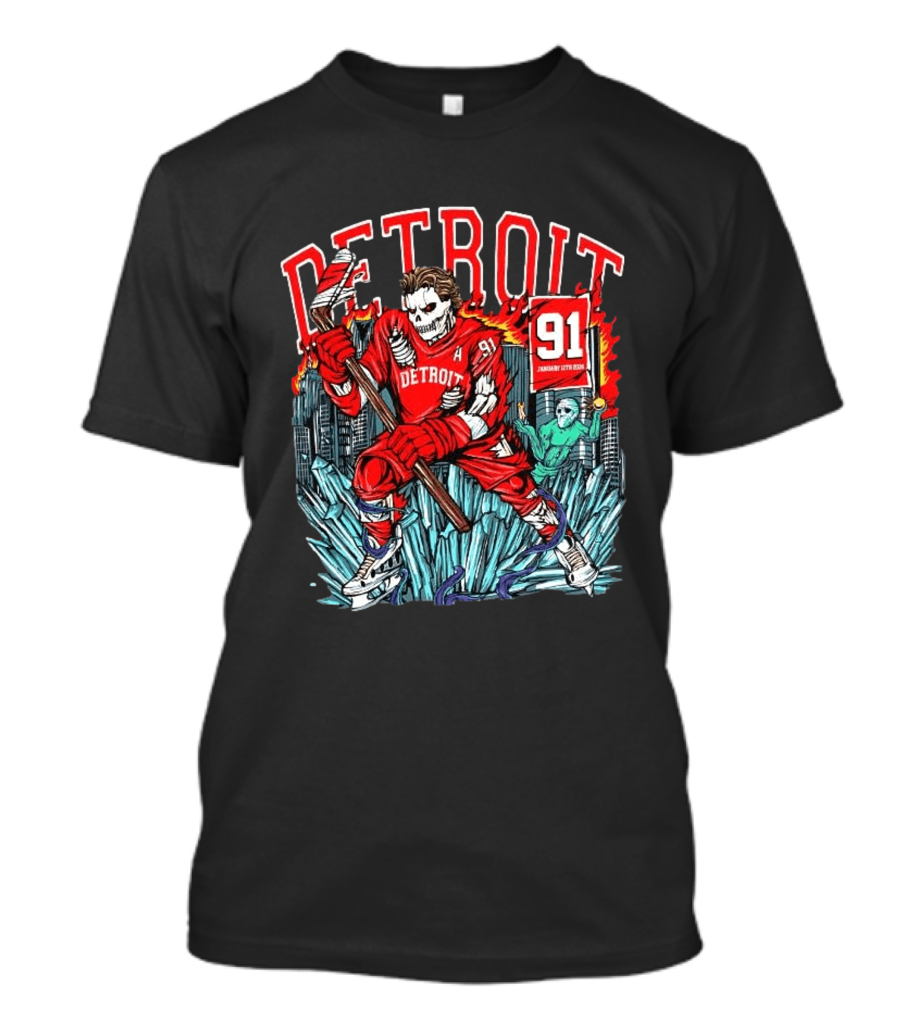 Detroit Red Wings Skeleton Hockey Player 91 January 17th 2026 T-Shirt
