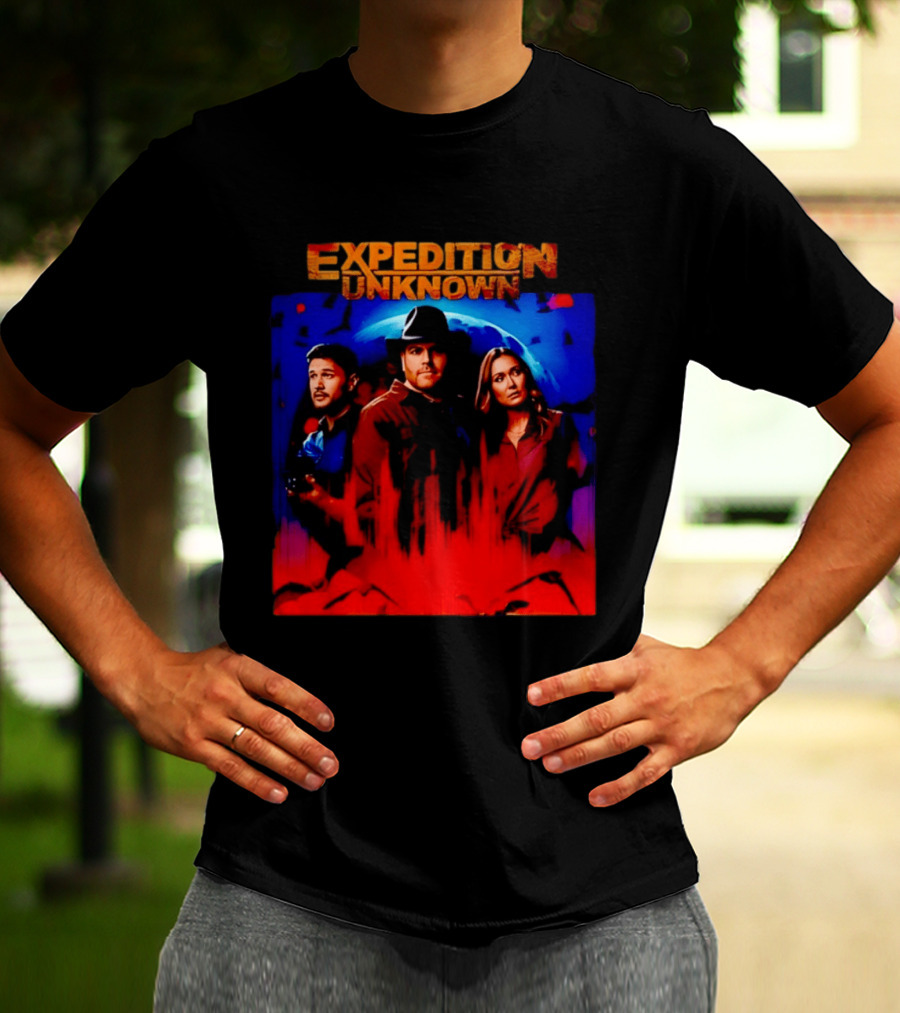 Expedition Unknown Cast In Bold Red And Blue Adventure T-Shirt