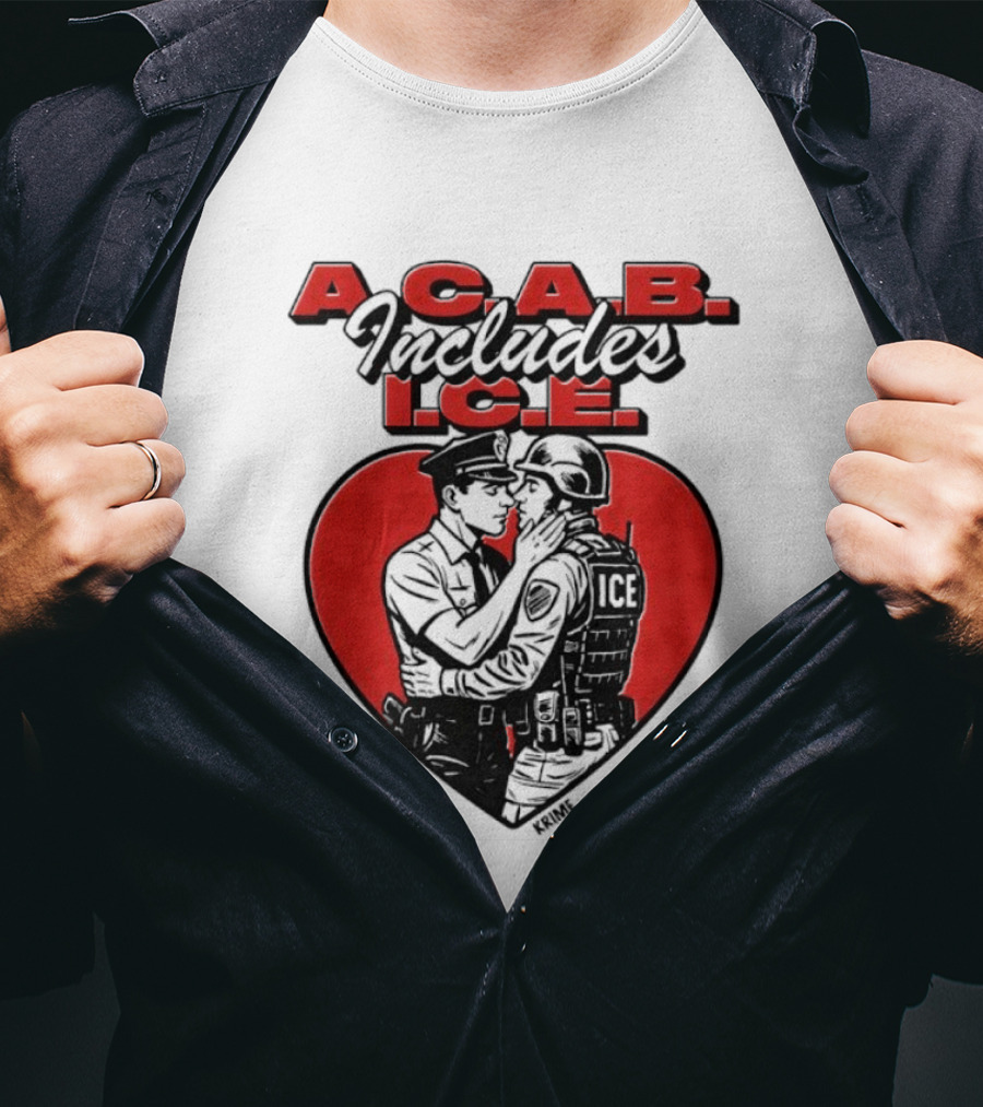 ACAB Includes ICE Anti Police Heart Shape Red And Black T-Shirt