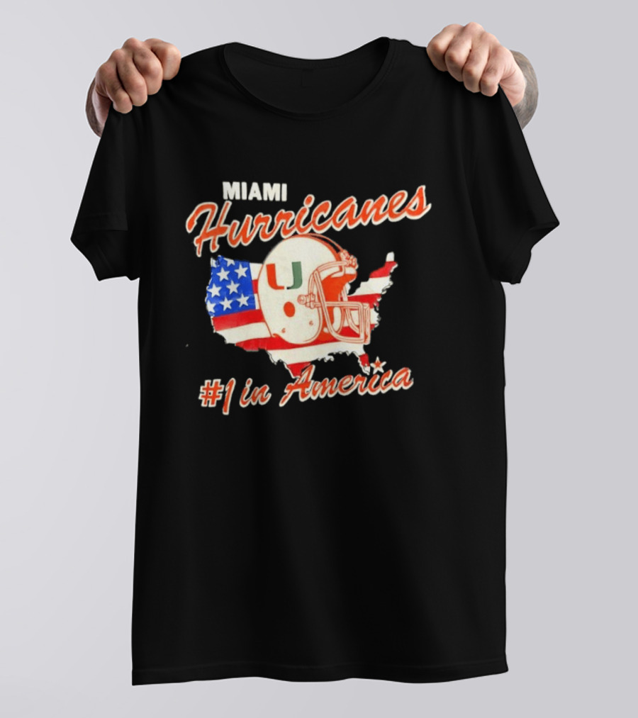 Miami Hurricanes Helmet American Flag Map #1 In America T-Shirt