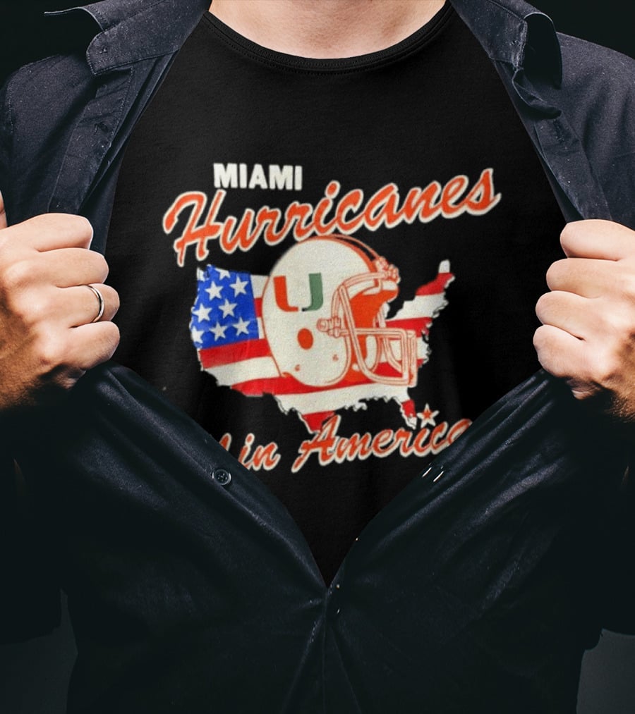 Miami Hurricanes Helmet American Flag Map #1 In America T-Shirt