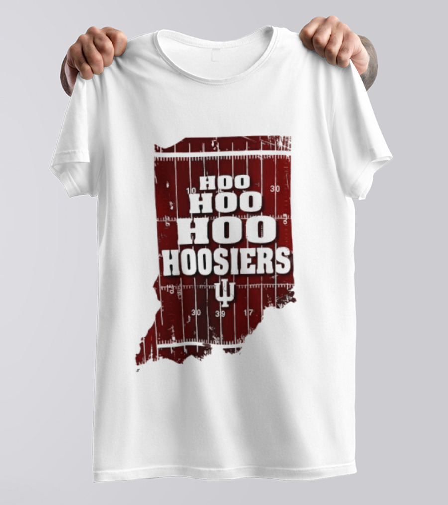 Indiana Map Hoo Hoo Hoo Hoosiers IU Block Letters T-Shirt