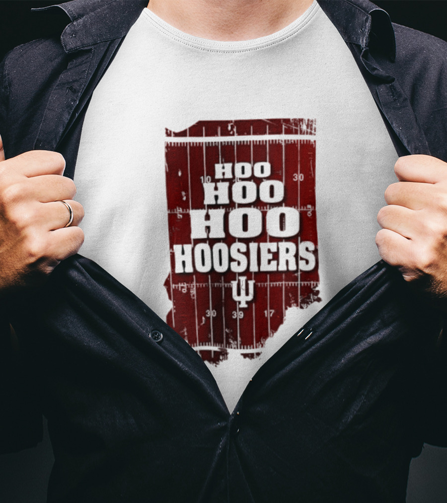 Indiana Map Hoo Hoo Hoo Hoosiers IU Block Letters T-Shirt