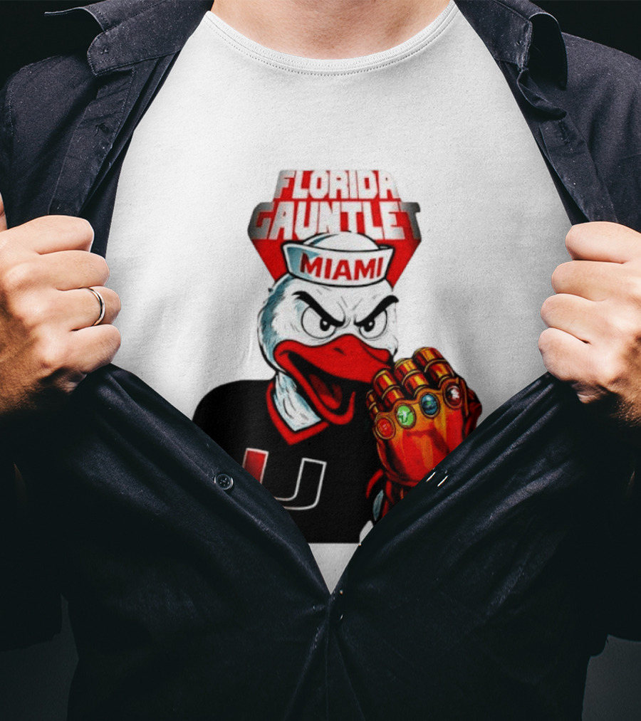 Miami Hurricanes Florida Gauntlet Mascot Iron Glove Infinity Stones T-Shirt
