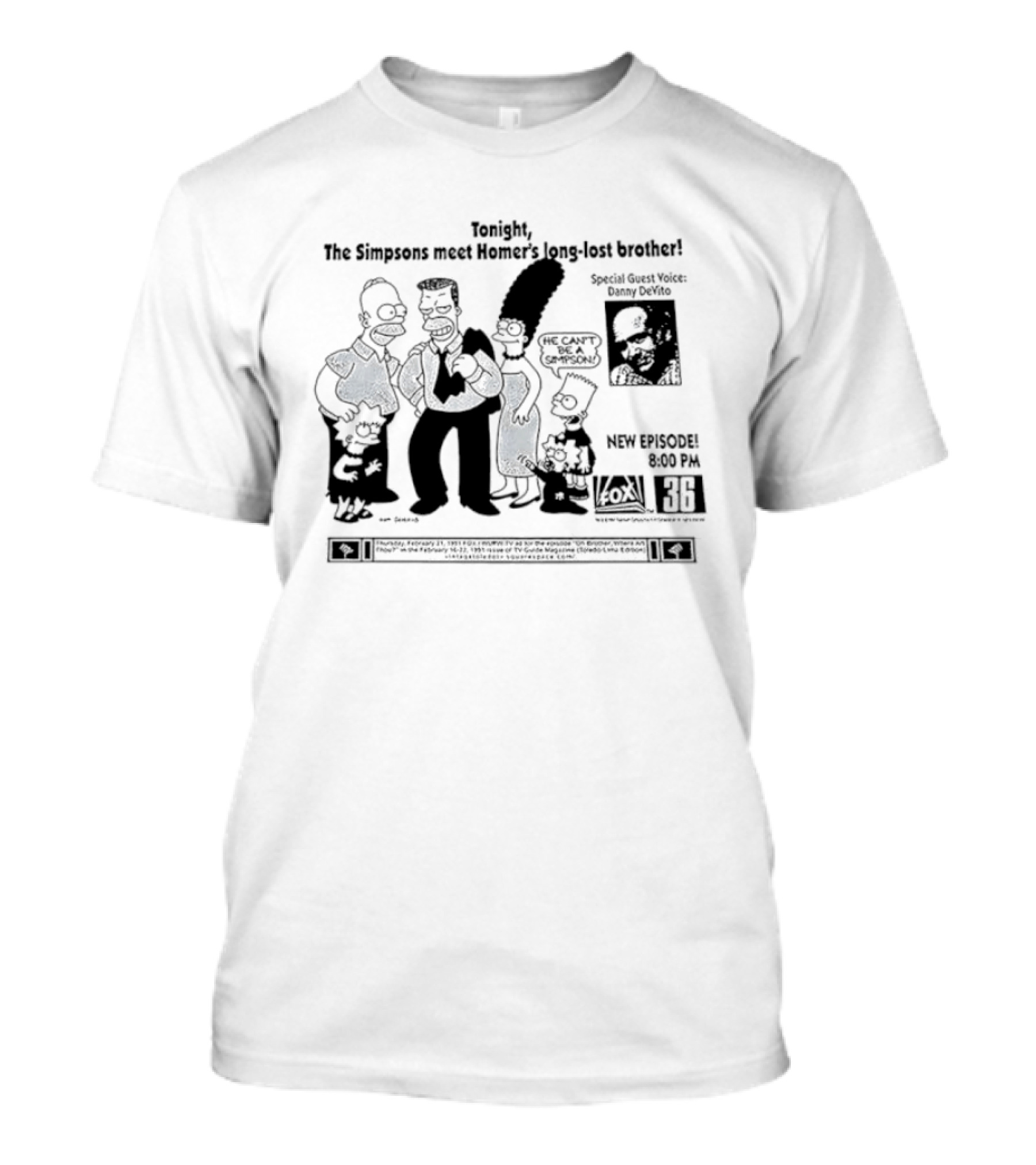Tonight The Simpsons Meet Homer's Long Lost Brother Special Guest Stars Danny Devito New Episode 830PM 736 Fox T-Shirt