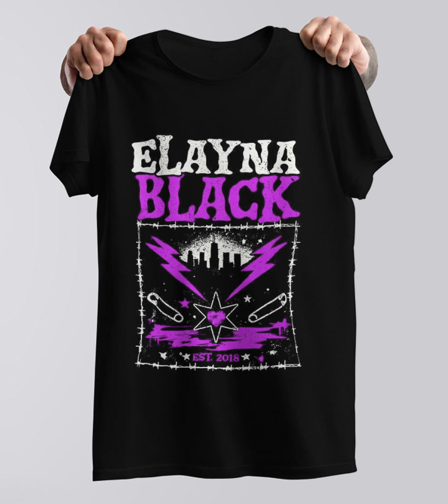 Elayna Black WWE 2018 City Skyline Barbed Wire Pin Frame T-Shirt