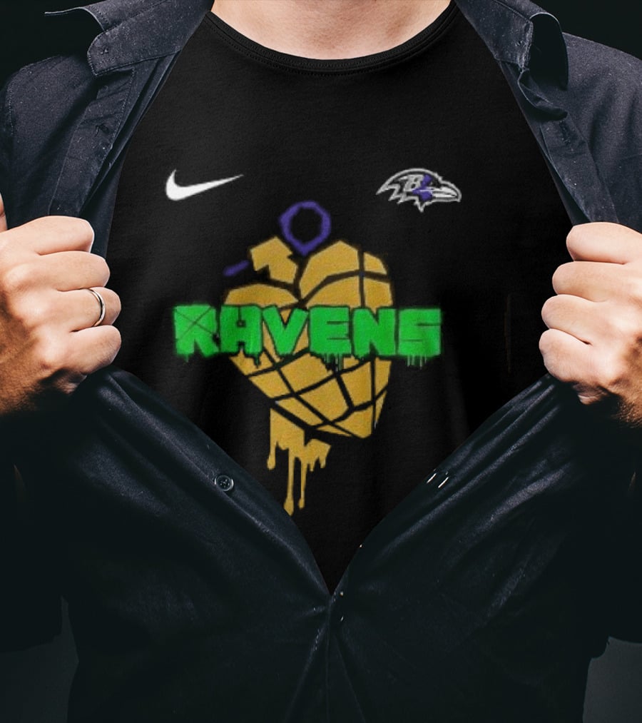 Baltimore Ravens Green Day Football Skull Nike Ravens Heart T-Shirt