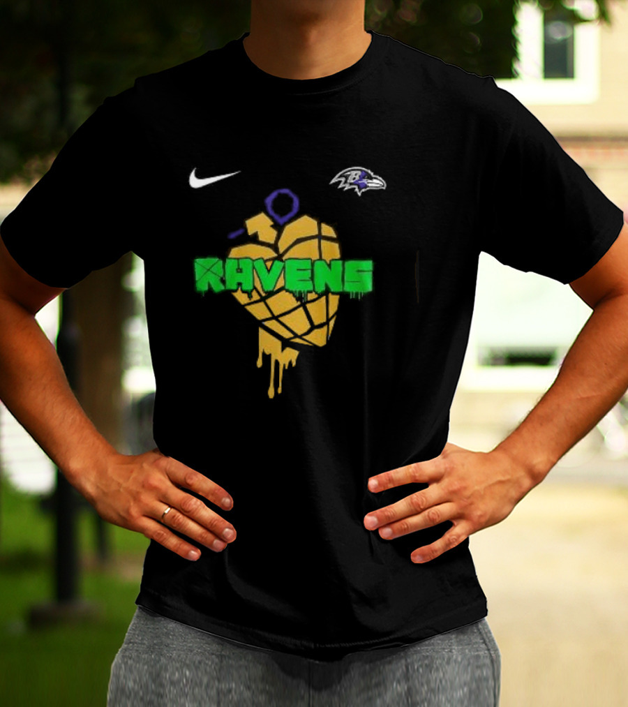 Baltimore Ravens Green Day Football Skull Nike Ravens Heart T-Shirt
