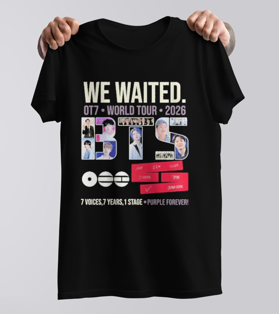 We Waited BTS OT7 World Tour 2026 7 Voices 7 Years 1 Stage Purple Forever T-Shirt