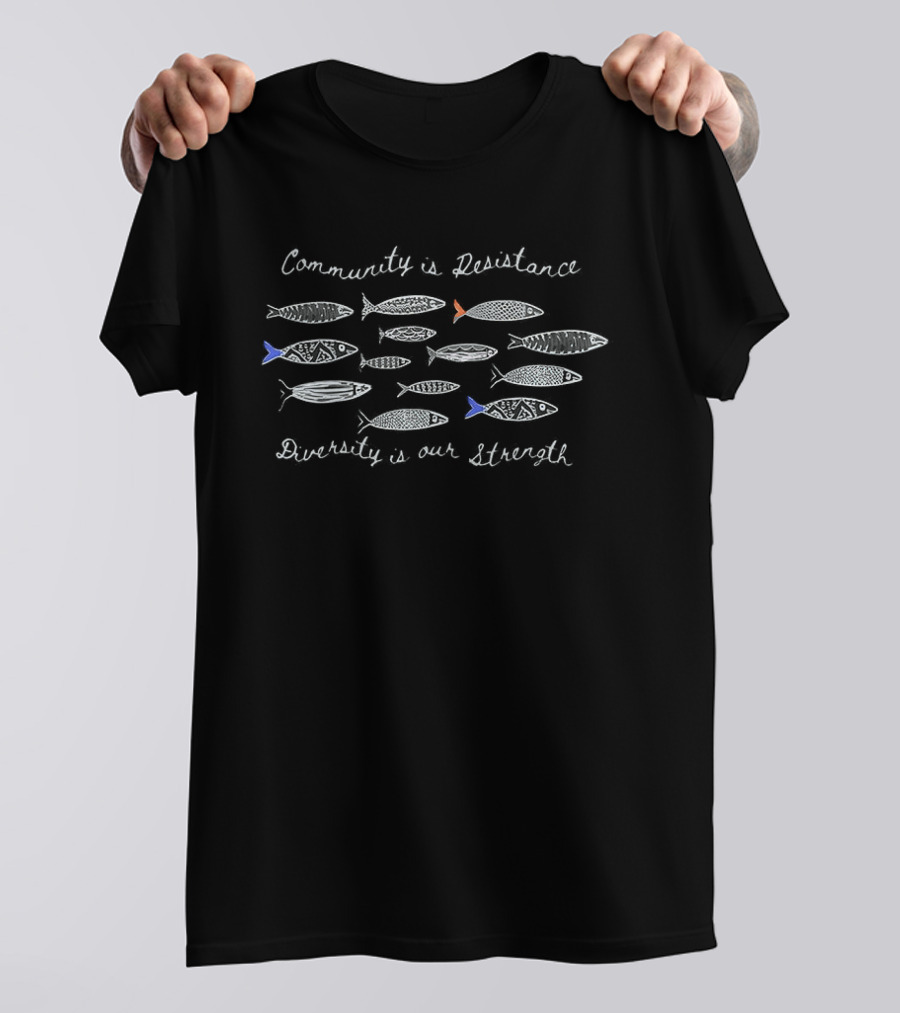 Community Is Resistance Diversity Is Our Strength Anti ICE Fish Sketch T-Shirt